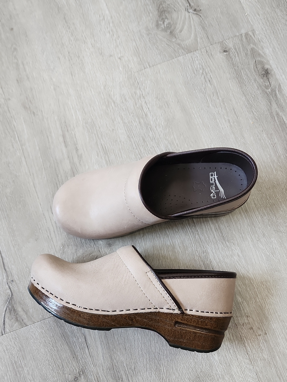 Dansko Light Cream Leather Slip-On Clogs